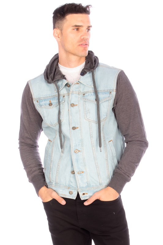 DENIM JACKET WITH HOOD   LIGHT   BLUE