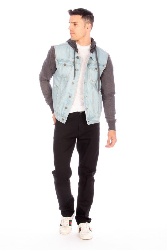 DENIM JACKET WITH HOOD   LIGHT   BLUE