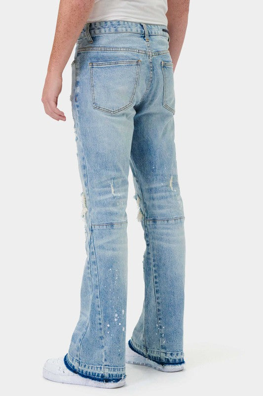 KNEE DESTROYED SLIM FLARE DENIM