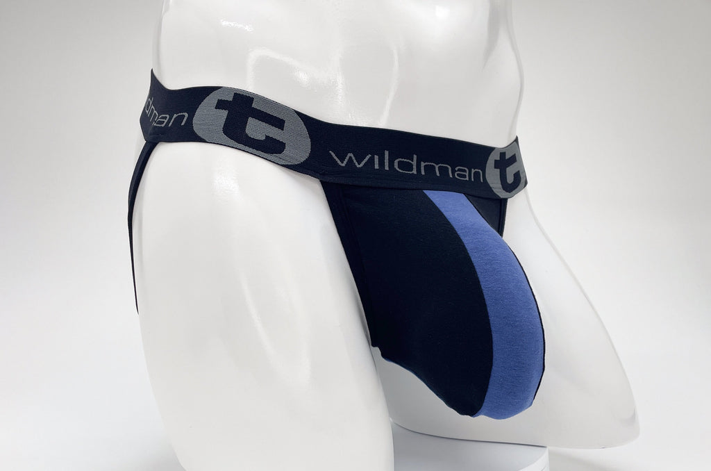 WildmanT Cotton Big Boy Pouch Stripe Jockstrap Black/Royal Blue