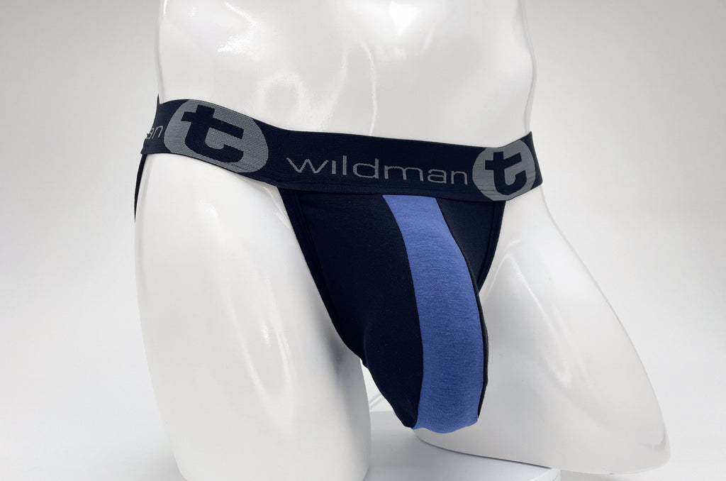 WildmanT Cotton Big Boy Pouch Stripe Jockstrap Black/Royal Blue