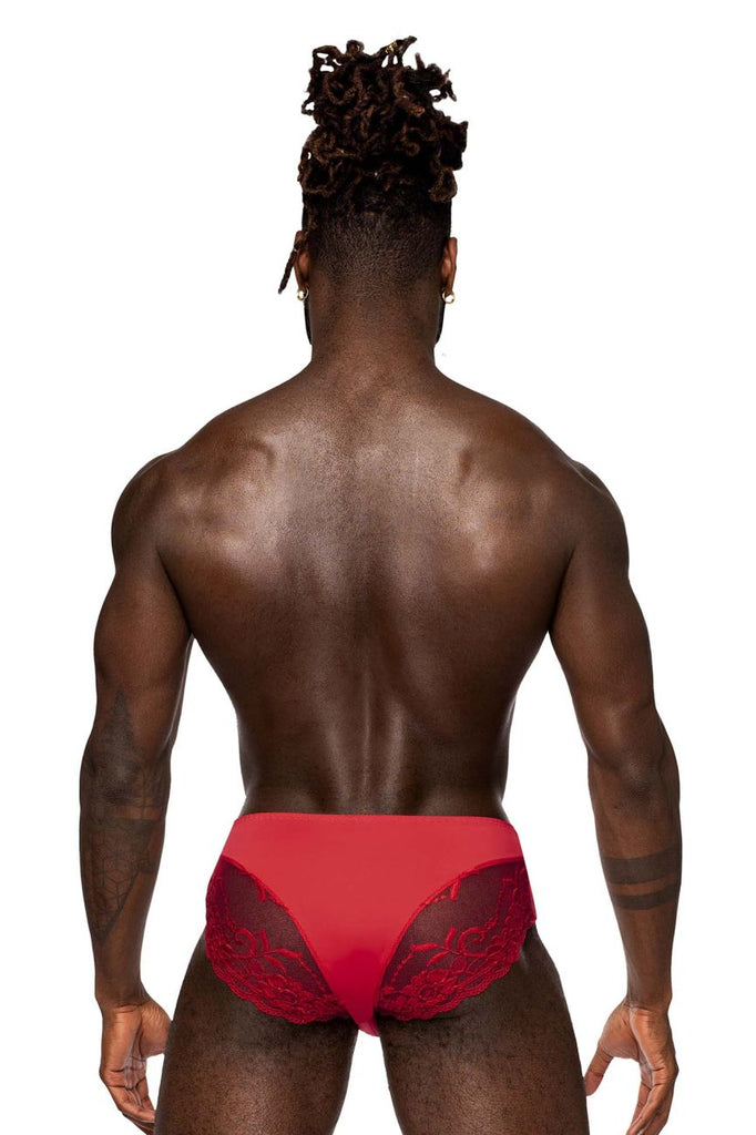 Male Power 492-280 Sassy Lace Bikini Solid Pouch Color Red