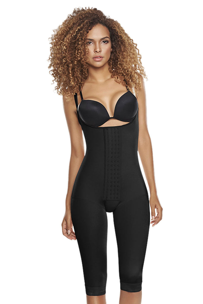 TrueShapers TS-1252 Slimming Braless Body Shaper Girdle With Thighs Slimmer-Black-XL